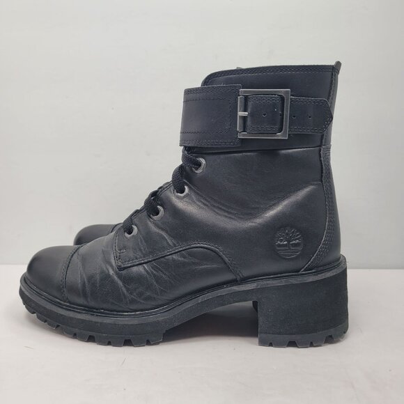 Timberland Kori Park Women's Black Leather Moto Buckle Lace Up Boots US Size 9 - Picture 2 of 11